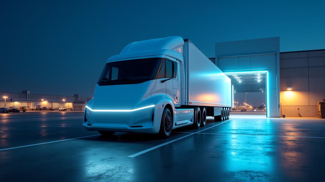 Elektrisch transport voertuig in een modern logistiek centrum