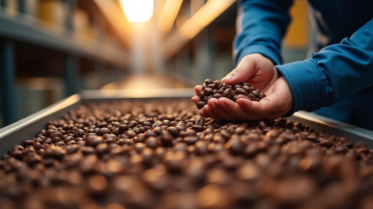 Close-up van hoogwaardige ethisch geproduceerde koffiebonen in een transparante logistieke keten